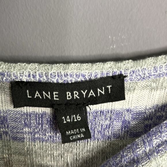 Lane Bryant Gray/Purple Striped Long Sleeve Ribbed Top Square Neck Size 14/16 - Picture 5 of 9